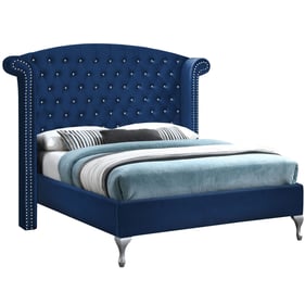 Better Home Products Cleopatra Blue Velvet Crystal Tufted Full Platform Bed