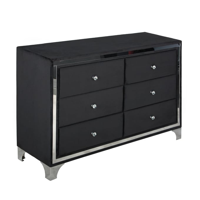 Better Home Products Monica Black Velvet Double Dresser BETHOM-MONICA-DD-BLK