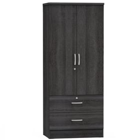 Better Home Products Grace Wood Gray 2 Door Drawers Wardrobe Armoire