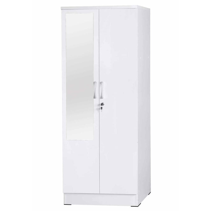 Better Home Products Harmony White Two Door Armoire Wardrobe with Mirror BETHOM-NW104-M-WHT