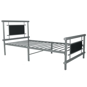 Better Home Products Siesta Black Faux Leather Gray Metal Twin Bed