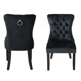 2 Better Home Products Sofia Black Velvet Upholstered Tufted Dining Chairs