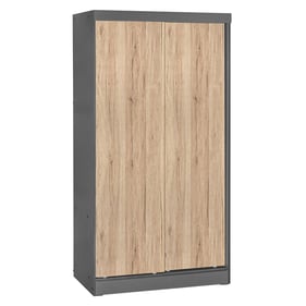 Better Home Products W40 Natural Oak Gray Double Sliding Door Wardrobe