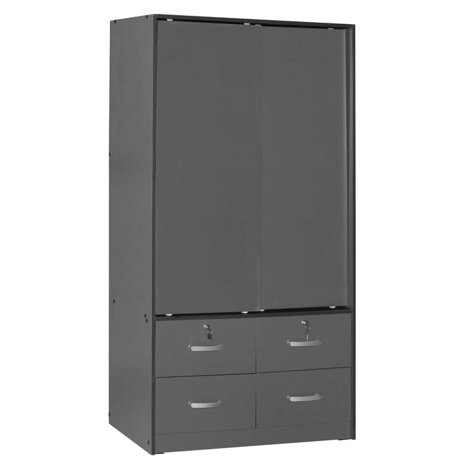 Better Home Products Sarah Dark Gray Double Sliding Door Armoire BETHOM-W44-DGRY