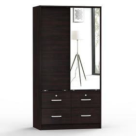 Better Home Products Sarah Tobacco Double Sliding Door Armoire with Mirror