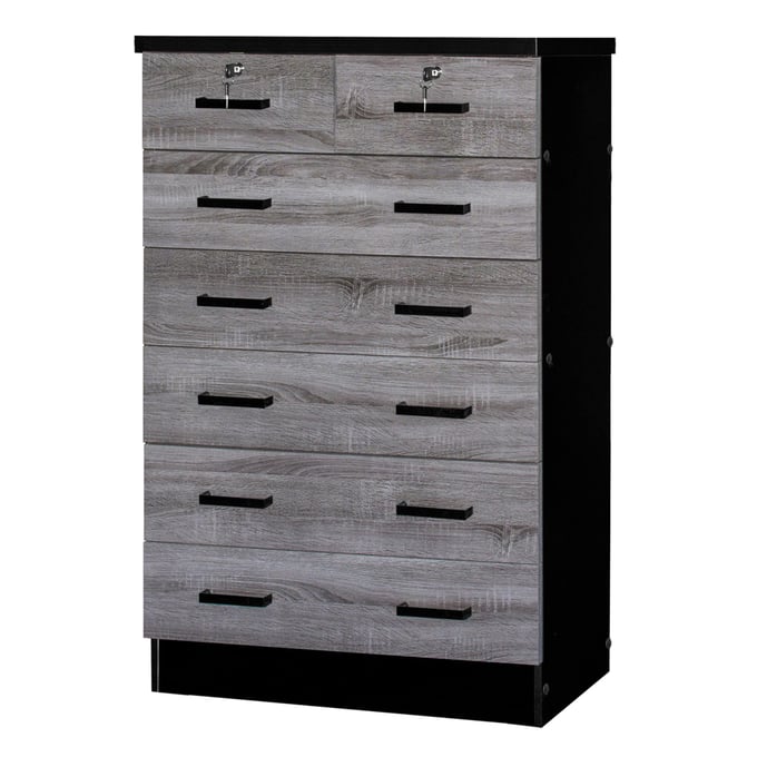 Better Home Products Cindy Gray Black 7 Drawer Chest BETHOM-WC-7-GRY-BLK