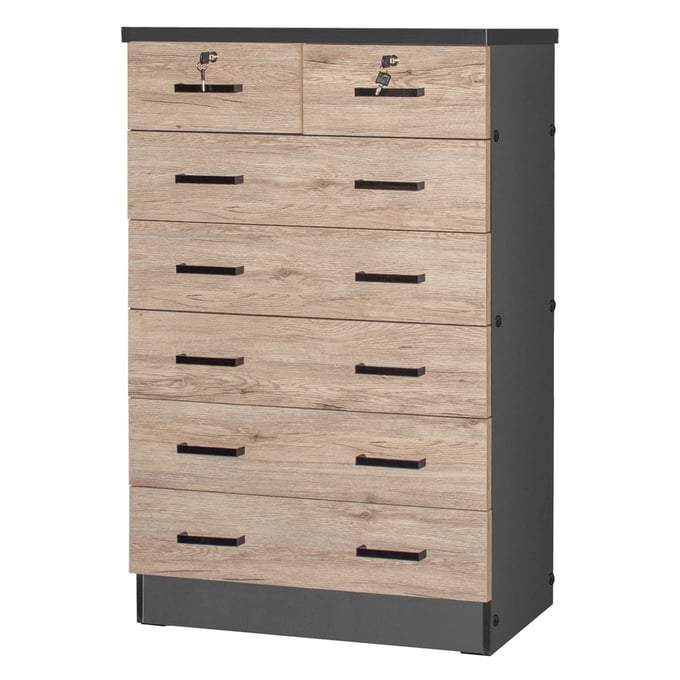 Better Home Products Cindy Natural Oak Dark Gray 7 Drawer Chest BETHOM-WC-7-NOK-DGRY