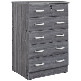 Better Home Products Cindy Gray Wooden 5 Drawer Chest with Lock