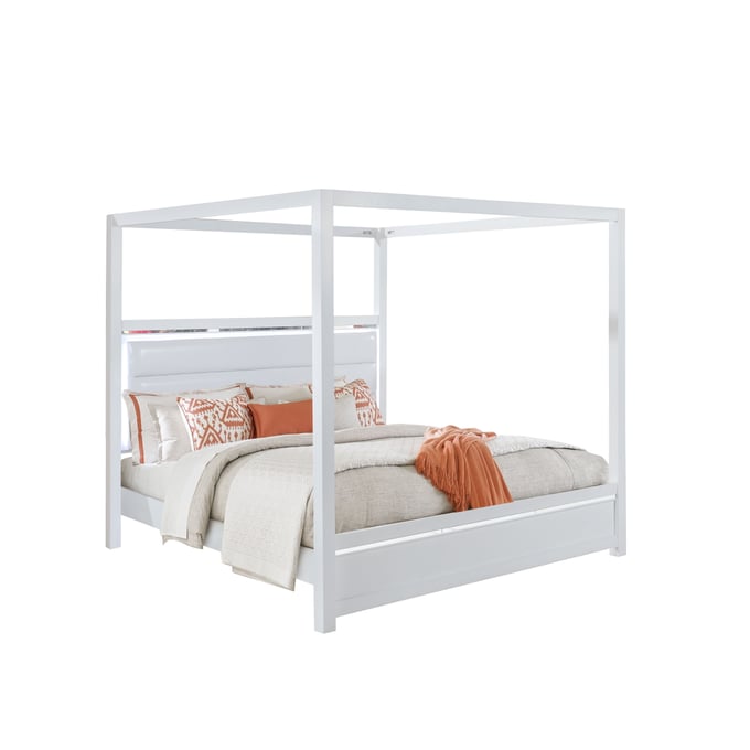 Bella Esprit Denali White Faux Leather Queen Canopy Bed BLSP-52556-Q