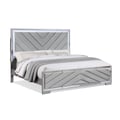 Mirrored Trim King Bed with LED Lights, Silver