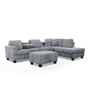 Bella Esprit Vega Grey Plush Reversible Media Sectional with Storage Ottoma...