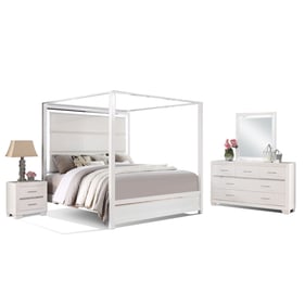 Bella Esprit Reve Belle Denali White Tall 4pc King Canopy Bedroom Set