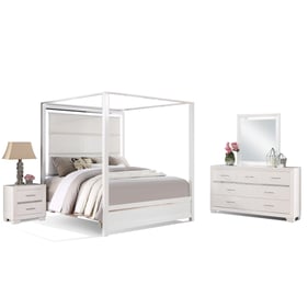 Bella Esprit Reve Belle Denali White Tall 4pc Queen Canopy Bedroom Set