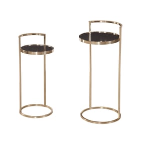 Bassett Mirror Carrillo Black Champagne Rose Gold 2pc Accent Table Set