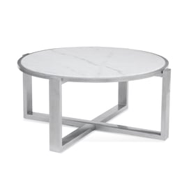 Bassett Mirror Hessie Silver White 3pc Round Coffee Table Set