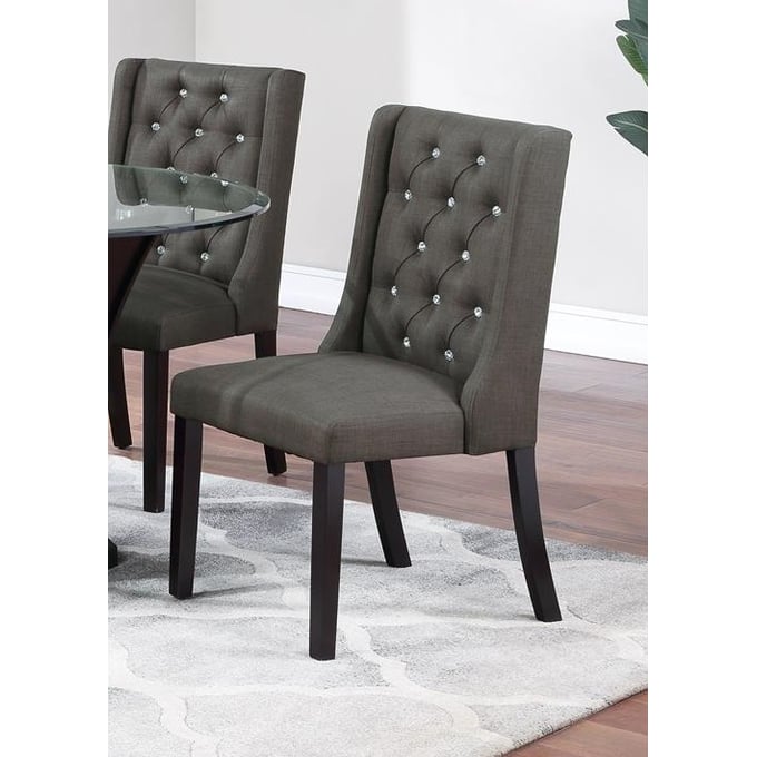 2 Poundex Espresso Tufted Back Dining Chairs BOSS-F1857