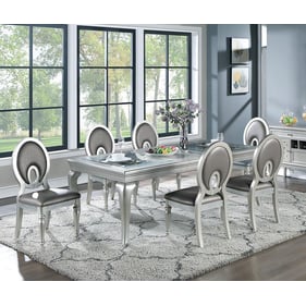 Poundex Silver Dark Gray Rectangle 7pc Dining Room Set With Keyhole Back Ch...