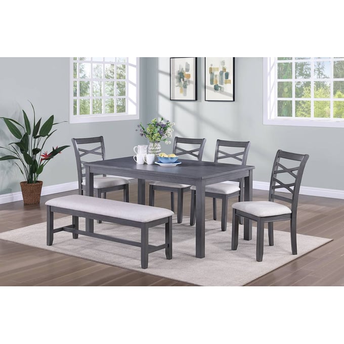 Poundex Grey 6pc Dining Room Set with Cross Back Chair BOSS-F2623