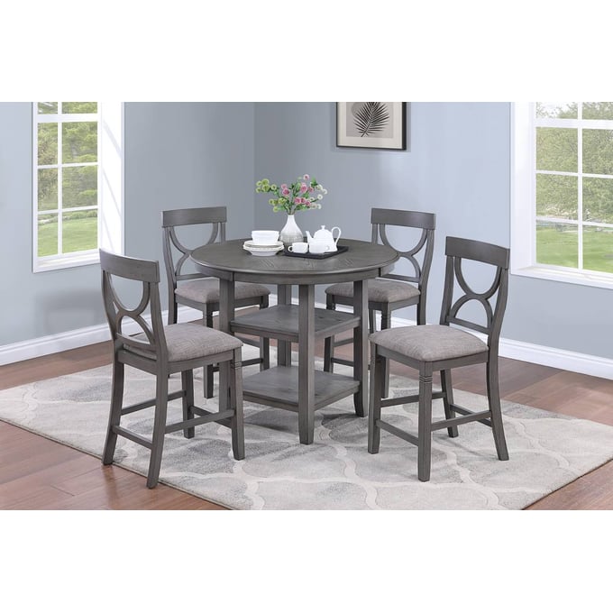 Poundex Grey 5pc Counter Height Set with Curve Back Chair BOSS-F2626