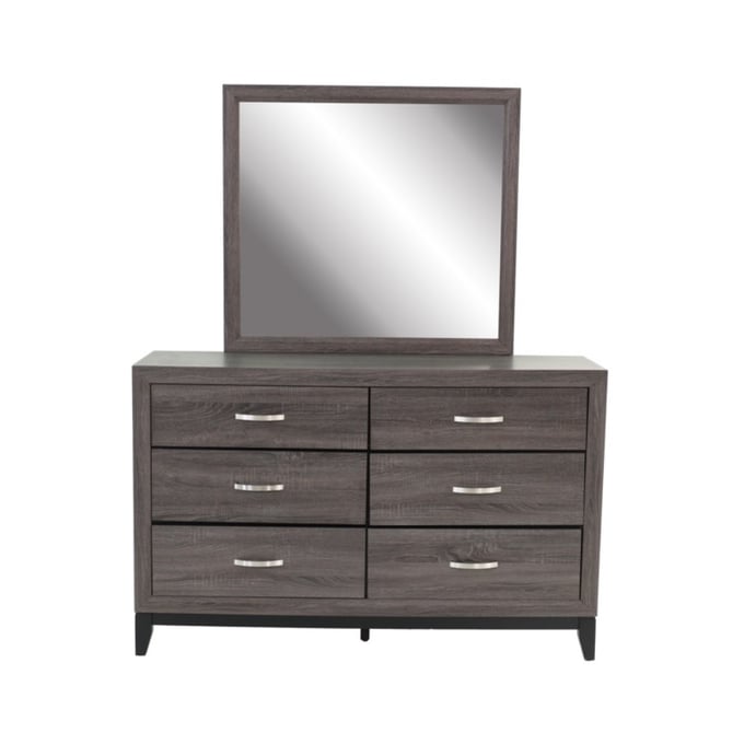 Poundex Foil Grey Solid Wood Dresser And Mirror BOSS-F4963-DRMR