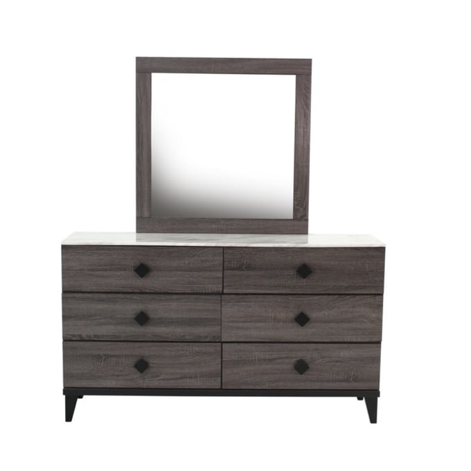 Poundex Foil Grey Dresser And Mirror BOSS-F5453-DRMR