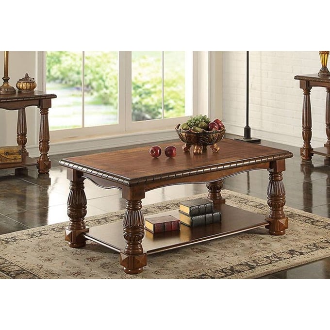 Poundex Walnut Coffee Table with Shelf BOSS-F6336