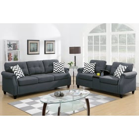 Poundex Blue Grey Sofa and Loveseat Set with USB Console