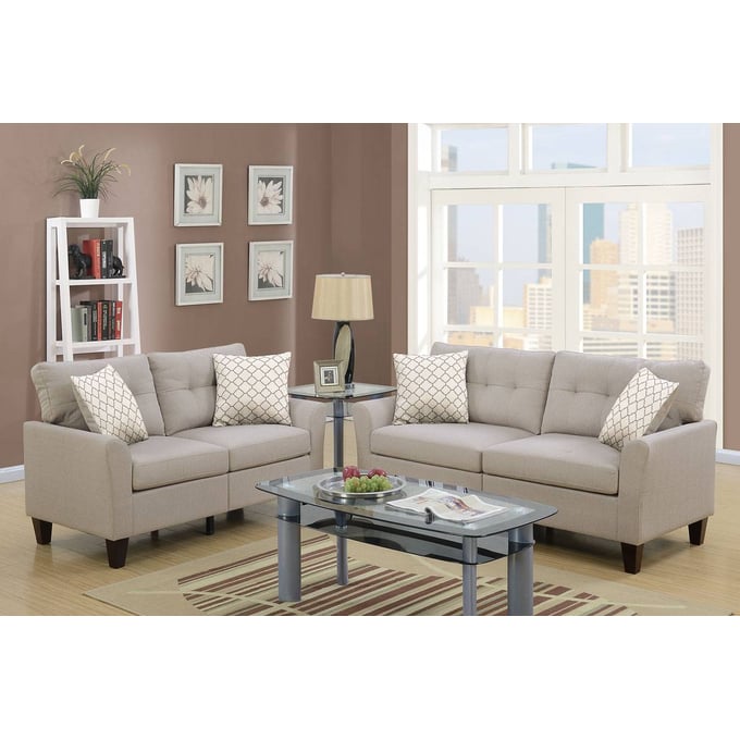 Poundex Beige Espresso Sofa and Loveseat Set BOSS-F6534