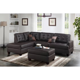 Poundex Espresso Dark Coffee 3pc Sectional with 2 Accent Pillows