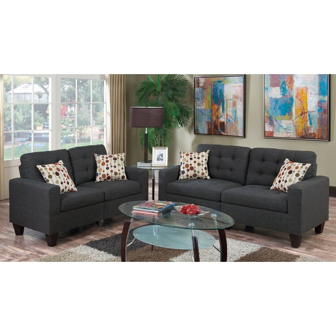 Poundex Blue Grey Espresso Sofa and Loveseat Set BOSS-F6901