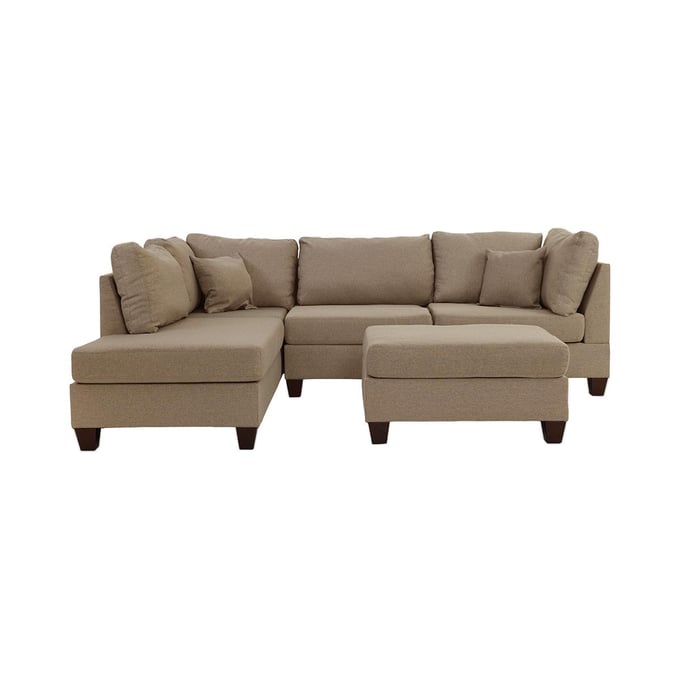 Poundex Sand Dark Coffee 3pc Sectional with 2 Accent Pillows BOSS-F7605