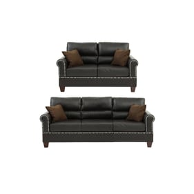 Poundex Espresso Bonded Leather Dark Coffee Sofa and Loveseat Set