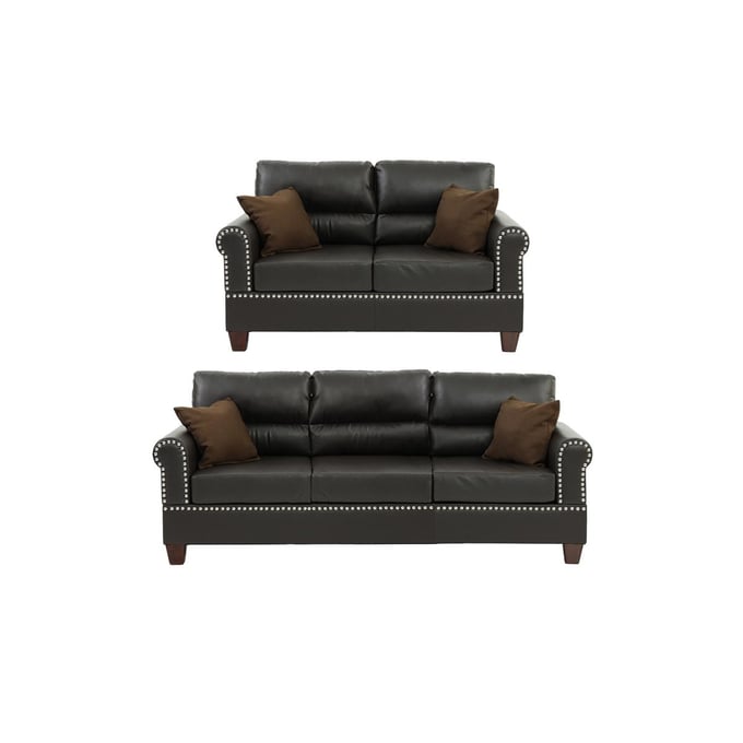 Poundex Espresso Bonded Leather Dark Coffee Sofa and Loveseat Set BOSS-F7878