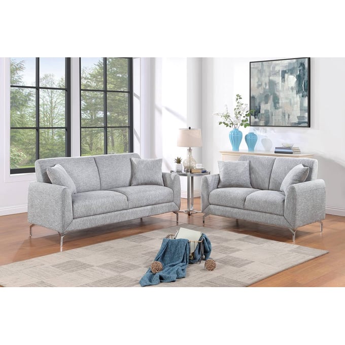 Poundex Light Gray Fabric Sofa and Loveseat Set BOSS-F8438