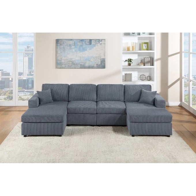 Poundex Dark Gray 4pc Sectional with 2 Accent Pillows BOSS-F8449