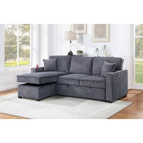 Poundex Dark Gray Covertible Sectional with USB Ports and 2 Accent Pillows