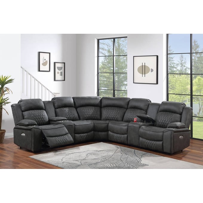 Poundex Charcoal Power Motion Sectional BOSS-F86633