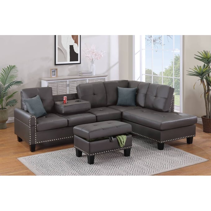 Poundex Espresso 3pc Sectional BOSS-F8888