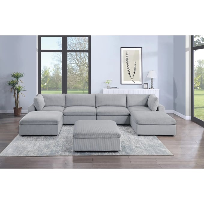 Poundex Light Gray 7pc Sectional BOSS-F8896-SEC-S2