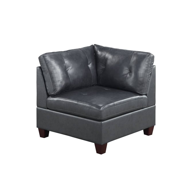 Poundex Black Genuine Leather Corner Sofa BOSS-F8907