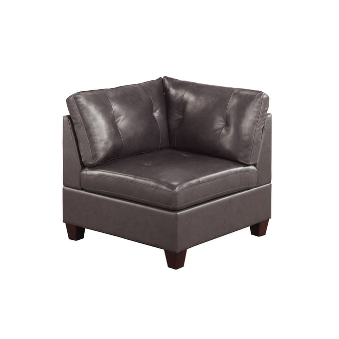 Poundex Dark Coffee Genuine Leather Corner Sofa BOSS-F8911