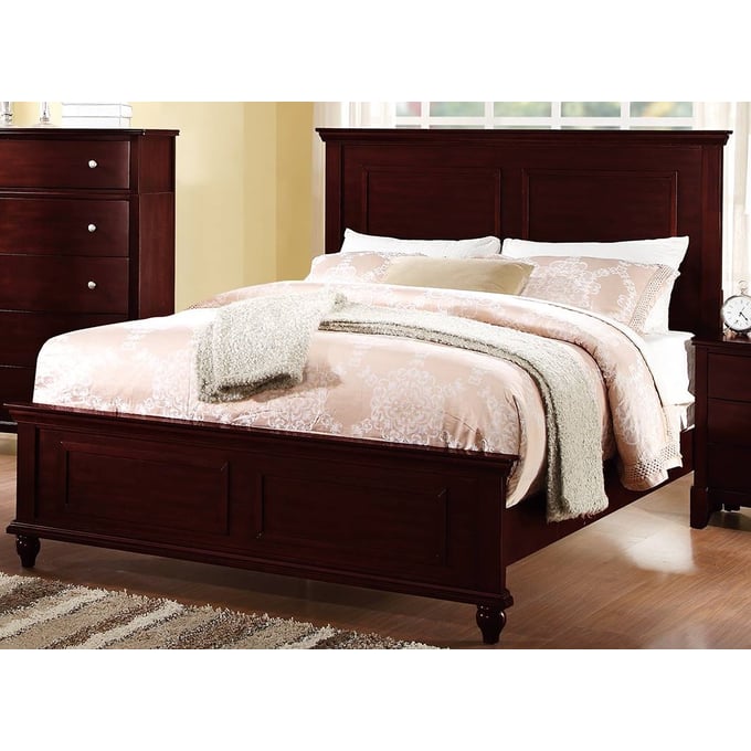 Poundex Dark Cherry Poplar Wood King Bed BOSS-F9174EK