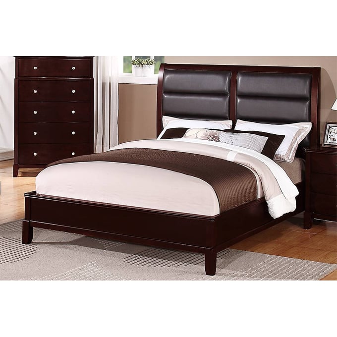 Poundex Dark Cherry Faux Leather Cal King Bed BOSS-F9175CK