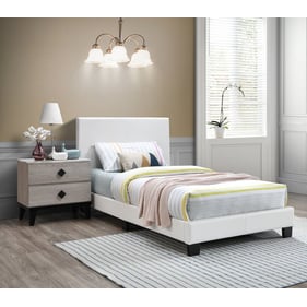 Poundex White PU Cream 4pc Bedroom Set With Queen Bed