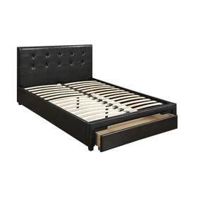 Poundex Black PU Queen Bed with Drawer