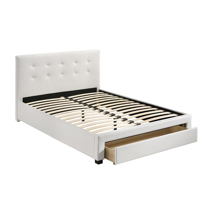 Poundex White PU Black Queen Bed with Drawer BOSS-F9314Q