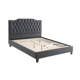 Poundex Blue Grey Espresso Full Bed with Tufted Headboard