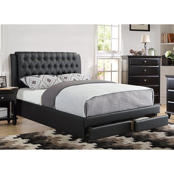 Poundex Black PU Drawer Beds BOSS-F9338-BWR-BEDS-VAR