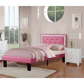 Poundex Pink PU White 2pc Kids Bedroom Set With Twin Tufted Bed