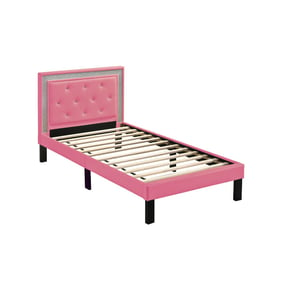 Poundex Pink PU Espresso Twin Bed